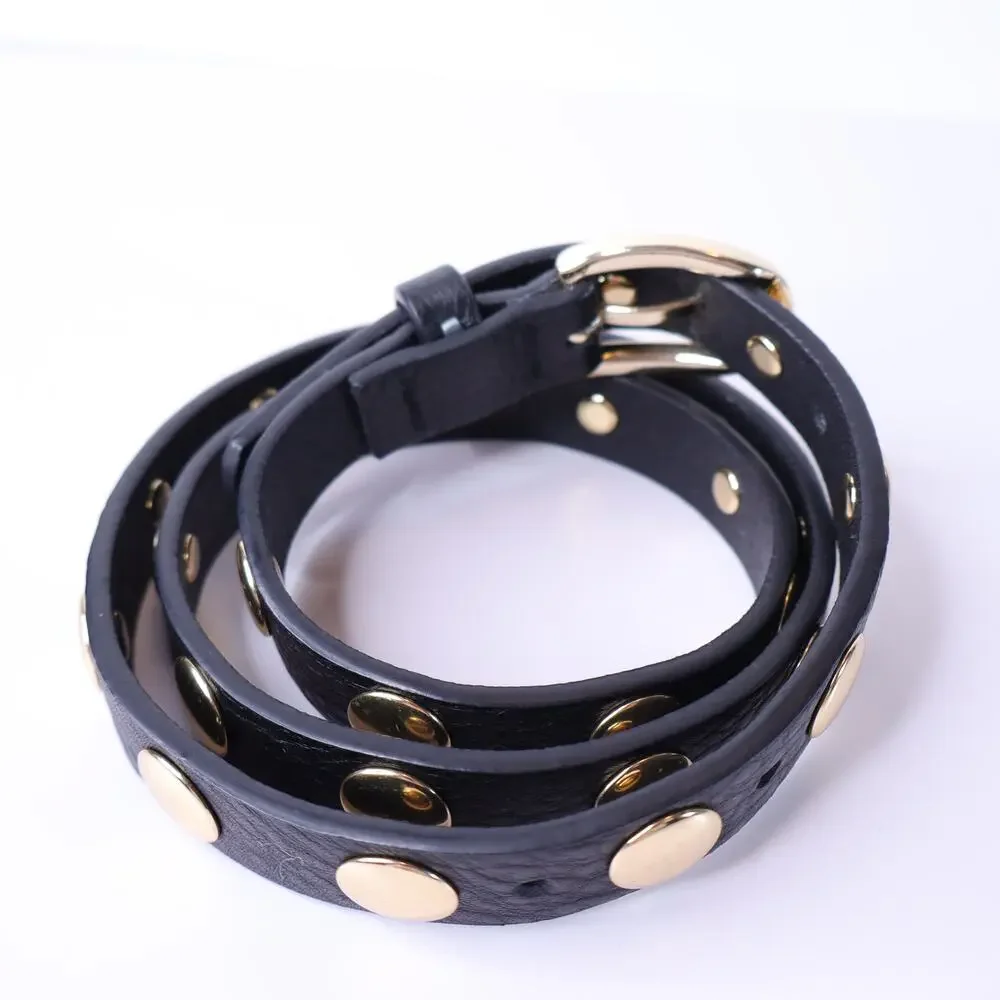 EVEREVE Skinny Lennox Studded Belt Black and Gold Women's XS/S